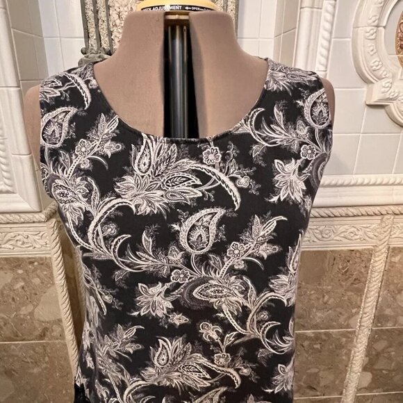 COLDWATER CREEK. Sz XL. Stretch Black white Shell with Lace Trim. Cotton. B51 - Picture 6 of 7